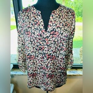 Daniel Rainn High Low Split Neck Floral Blouse Size Medium